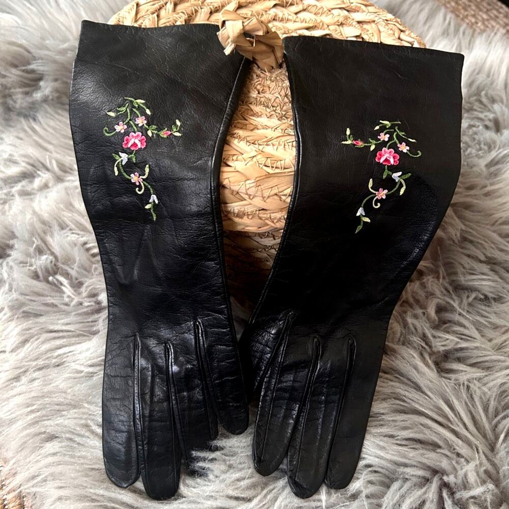 Vintage JOUVIN Leather Opera Gloves – 1940s–50s – Hand Embroidered – Unworn